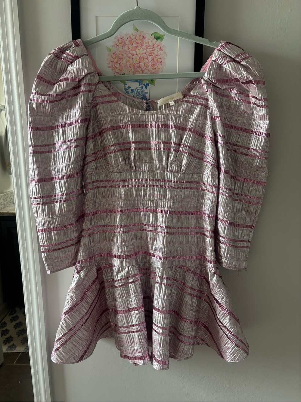 LoveShackFancy Pink Metallic Striped Dress
